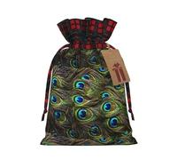LimPac Bolsa de regalo de Navidad con cordón de pavo real fresco, material de arpillera, diseño colorido de retazos
