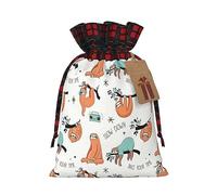 LimPac Bolsa de regalo de Navidad con cordón y diseño de perezoso de animales divertidos, material de arpillera, diseño de retazos coloridos