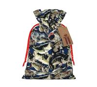 LimPac Bolsa de regalo de Navidad con patrón de peces, embalaje de regalo de vacaciones, tamaño M, puede acomodar todo tipo de regalos pequeños.