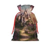 LimPac Bolsas románticas de regalo de Navidad con diseño de castillo de cuento de hadas, bolsas de arpillera con cordón para fiestas de Navidad, regalos de dulces