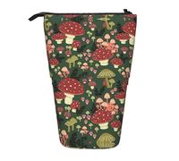 LimPac Bright Mushrooms - Estuche telescópico con impresión artística para lápices, bolsa de papelería de pie, soporte retráctil para bolígrafos con cremallera, Black, Talla única, Art Eeco