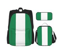 LimPac Elegante mochila de viaje con diseño de bandera de Nigeria, fiambrera, estuche para lápices, bonita y resistente al agua y ligera, Negro -, Talla única
