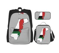 LimPac Elegante mochila de viaje con diseño de mapa de la bandera del Estado de Palestina, caja de almuerzo, estuche para lápices, resistente al agua, ligera, color negro, Negro -, Talla única