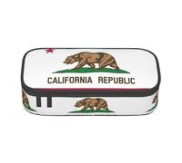 LimPac Estuche para lápices de gran capacidad con estampado de la bandera del estado de California, bolsa multiusos para bolígrafos, caja de almacenamiento con cremallera