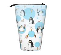 LimPac Estuche telescópico con estampado de pingüino y copo de nieve y globo, bolsa de papelería de pie, soporte retráctil para bolígrafos con cremallera, Black, Talla única, Art Eeco