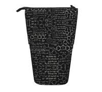 LimPac Estuche telescópico para lápices con impresión 3D de ciencia y química, bolsa de papelería de pie, soporte retráctil para bolígrafos con cremallera, Black, Talla única, Art Eeco