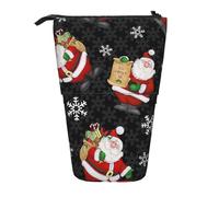 LimPac Estuche telescópico para lápices con texto "Happy Christmas", bolsa de papelería retráctil, con cremallera, Black, Talla única, Art Eeco