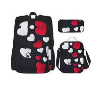 LimPac Happy Valentine'S Day2 - Juego de mochila con estampado de día de San Valentín, lonchera y estuche para lápices para viajes casuales universitarios, color negro, talla única, Black, Talla única