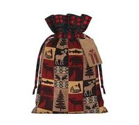LimPac Lodge Bear - Bolsa de regalo de Navidad con cordón, diseño de parches coloridos