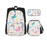 LimPac Mochila de viaje con diseño de unicornios, color rosa, caja de almuerzo, estuche para lápices, resistente al agua, ligera, Negro -, Talla única