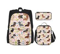 LimPac Mochila de viaje elegante con diseño de flores de perro, fiambrera, estuche para lápices, bonita y resistente al agua, ligera, Negro -, Talla única