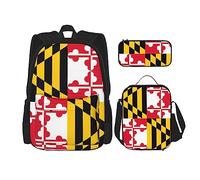 LimPac Mochila de viaje elegante con la bandera de Maryland, fiambrera, estuche para lápices, bonita y resistente al agua, ligera, Negro -, Talla única