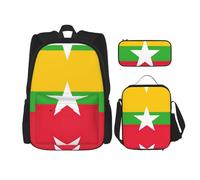 LimPac Mochila de viaje elegante con la bandera de Myanmar, fiambrera, estuche para lápices, bonita y resistente al agua, ligera, Negro -, Talla única