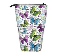 LimPac Spring - Estuche telescópico con estampado de mariposas coloridas, bolsa de papelería de pie, soporte retráctil para bolígrafos con cremallera, Black, Talla única, Art Eeco
