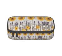 LimPac Sunflowers On - Estuche de madera de gran capacidad para lápices, organizador con cremallera para maquillaje de oficina universitaria, Black, Talla única, Art Eeco
