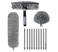 Limpia Cristales Profesional Telescópico Profesional + Kit Limpieza para Techos Altos Y Ventanas Varilla 10 Tramos Extensible 6m - Incluye Fibra, Cepillo Telarañas Y Limpiavidrios