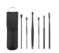 limpia oidos Juego de 6 limpiadores de oídos, recogedores de cera, cucharas de acero inoxidable(Black)