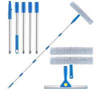 Limpiacristales con Mango Extensible(215cm), Limpiador de Ventanas con Escobilla de Silicona & Paños de Microfibra, Kit Limpiacristales Profesional para Ducha Cristal Espejo Azulejos Puerta Coche