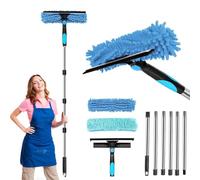 Limpiacristales con Mango Extensible(250cm), Limpiador de Ventanas con Escobilla de Silicona & 2 Paños de Microfibra, Kit de Limpieza de Cristal, para Ducha de Casa, Vidrio, Coche, RV (Azul)