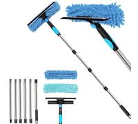 Limpiacristales con Mango Extensible(250cm), Limpiador de Ventanas con Escobilla de Silicona & 2 Paños de Microfibra, Kit de Limpieza de Cristal, para Ducha de Casa, Vidrio, Coche, RV