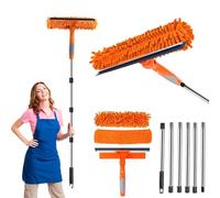 Limpiacristales con Mango Extensible(250cm), Limpiador de Ventanas con Escobilla de Silicona & 2 Paños de Microfibra, Kit de Limpieza de Cristal, para Ducha de Casa, Vidrio, Coche, RV (Naranja)