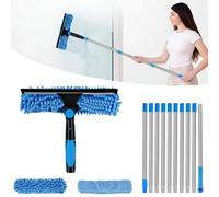 Limpiacristales de 4,5 m con mango telescópico, 2 en 1, 24 cm y 450 cm, extralargo, con mango largo, juego profesional para ventanas altas, cristal, ventanas, color azul