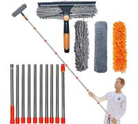 Limpiacristales de Alcance de 20 pies + Limpiador de Ventanas 2 en 1, Kit de Herramientas giratorias de Limpieza de Ventanas con Poste de extensión de 3 a 14 pies, Equipo de Lavado de Ventanas para