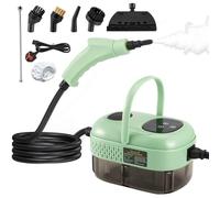 Limpiador a vapor portátil de 2500 W, 1100 ml, limpiador a vapor de alta presión con 3 cabezales de cepillo, limpiador a vapor de mano multifuncional para muebles de cocina, baño, coche (verde nuevo)