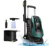 Limpiador de Alta presión con Boquilla 3 en 1, Pistola de Alta presión, presión de 135 Bares, caudal máximo de 590 l/h, 1800 W, Botella de jabón con Boquilla de Espuma, Manguera de 5 m, Cable de 5 m.