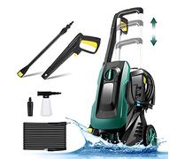 Limpiador de Alta presión COOCHEER con Boquilla 3 en 1, Boquilla de Espuma, Pistola de Alta presión, Manguera de 5 m, Cable de 5 m, 1400 W, presión: 135 Bar, caudal máximo: 590 litros por Hora (Azul)