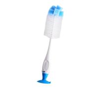 Limpiador de biberones y tetinas 2 en 1 en blanco con azul, cepillo, espuma