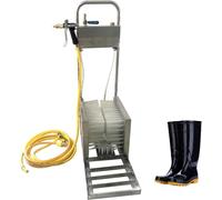 Limpiador de botas de granja con pistola de pulverización de agua y cepillo de acero inoxidable para eliminar barro en granjas, ranchos y obras de construcción