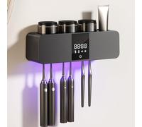 Limpiador de cepillos de dientes, soporte para cepillo de dientes de pared, función de temporizador, recargable, inalámbrico, con dispensador de pasta de dientes de luz UV y 3 tazas para limpiador de