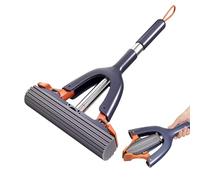 Limpiador de fregona de esponja, trapeador corto portátil, mecanismo de auto-apretado, cabezal altamente absorbente, construcción compacta y ligera, ideal para suelos de azulejos, vidrio de baño