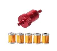 Limpiador de gasolina de aluminio CNC de 8 mm + 3/5 piezas de filtro de combustible reutilizable y lavable for motocicleta, filtro de combustible de aceite y gas en línea for quad.(A Red)