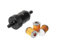 Limpiador de gasolina de aluminio CNC de 8 mm + 3/5 piezas de filtro de combustible reutilizable y lavable for motocicleta, filtro de combustible de aceite y gas en línea for quad.(Black)