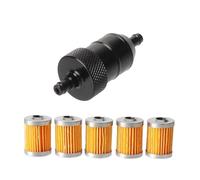 Limpiador de gasolina de aluminio CNC de 8 mm + 3/5 piezas de filtro de combustible reutilizable y lavable for motocicleta, filtro de combustible de aceite y gas en línea for quad.(A Black)