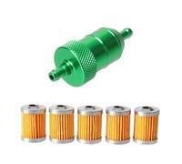Limpiador de gasolina de aluminio CNC de 8 mm + 3/5 piezas de filtro de combustible reutilizable y lavable for motocicleta, filtro de combustible de aceite y gas en línea for quad.(A Green)