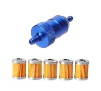 Limpiador de gasolina de aluminio CNC de 8 mm + 3/5 piezas de filtro de combustible reutilizable y lavable for motocicleta, filtro de combustible de aceite y gas en línea for quad.(A Blue)