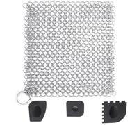 Limpiador de Hierro Fundido de Acero Inoxidable, limpiador de anillos Dutch Oven Limpiador de hierro fundido con 3 rascadores para sartenes, sartenes de hierro fundido, ollas, sartenes (10 x 10 cm)