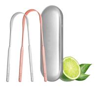 Limpiador de lengua, 2 unidades, herramienta limpiadora de lengua de acero inoxidable 100% de grado médico con funda de viaje, cepillo de repuesto para el cuidado bucal, adecuado para limpiar el mal