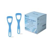 Limpiador de lengua, raspador de lengua, desechable, raspador de plástico, limpia la lengua, promueve el aliento fresco, incluye púa de dientes plegable segura, 100 unidades