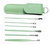 Limpiador de oídos, 6 piezas/juego de herramientas de limpieza de oídos, kit de limpieza de eliminación de cera de acero inoxidable con estuche de cuero PU para niños y adultos
