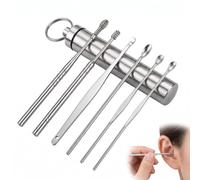 Limpiador de Oídos Cera 6 Piezas, Kit Limpieza Oídos Adultos de Acero Inoxidable, Limpia Oídos Profesional con Estuche Portátil para Quitar Tapones Oidos y Cerumen