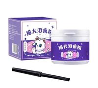 Limpiador de ojos para perros y gatos - 60 g de polvo para manchas de lágrimas, incluye cepillo, solución de cuidado para el lavado de ojos para mascotas | Cuidado suave alrededor de los ojos para