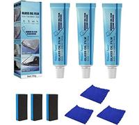 Limpiador de película de aceite de vidrio para coche, crema de eliminación de película de vidrio, seguridad y protección a largo plazo con esponja y toalla, removedor de manchas de agua (3