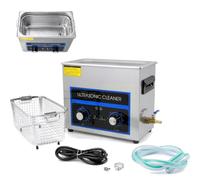 Limpiador de piezas ultrasónico industrial de 6,5 l, sincronización de perilla mecánica, lavadora sónica con calefacción, 180 W, tanque de acero inoxidable 304 con drenaje