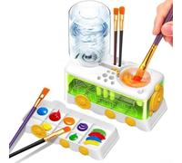 Limpiador de pinceles de pintura de dibujos animados 5 en 1 con bandeja y drenaje para proyectos de arte infantiles, construcción de plástico con soportes para pinceles integrados (verde hitico)