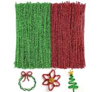 Limpiador de Pipas, Alambre de Chenilla, 200 Pcs Limpiapipas Flores, 30 cm, Verde e Rojo, Tallos de Chenilla Navidad, Palitos de Chenillas para DIY Decoraciones