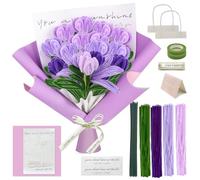Limpiador de pipas de flores, juego de flores violeta, ramo de flores, limpiador de pipas para manualidades, 4 colores, para manualidades, hilo verde, papel de regalo, cinta de felicitación, cinta